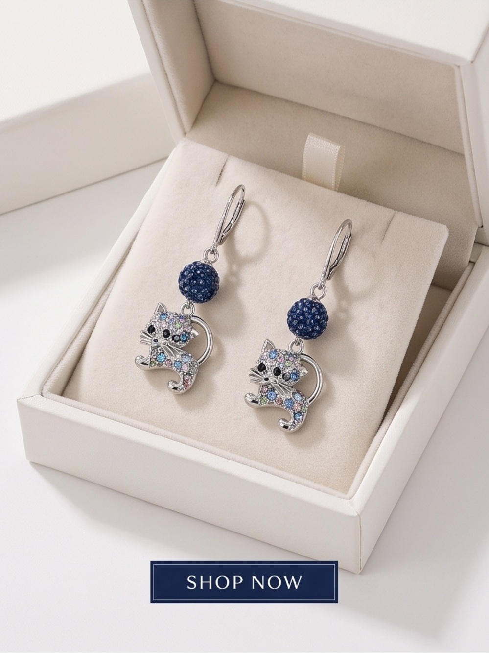 Cat Drop Earrings in Navy and Multicolor Crystal - Picture 4 of 7
